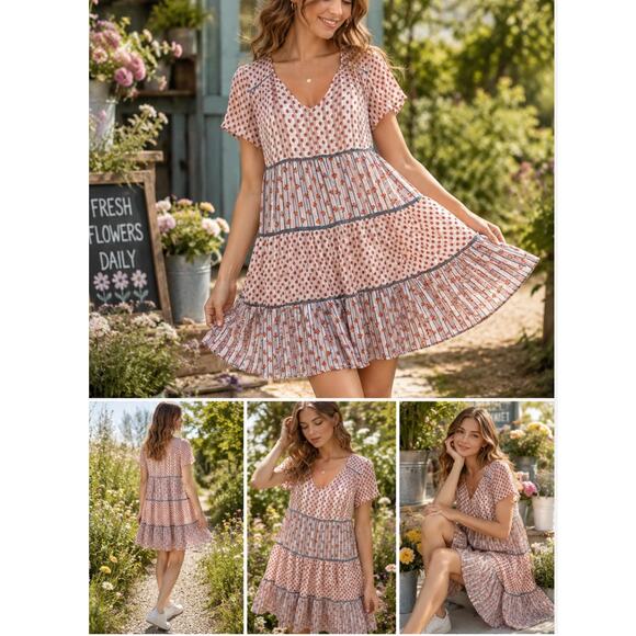 Urban Outfitters Dresses & Skirts - Urban Outfitters Pippa Mini Dress Chiffon Tiered Size S Boho Cottagecore Coastal